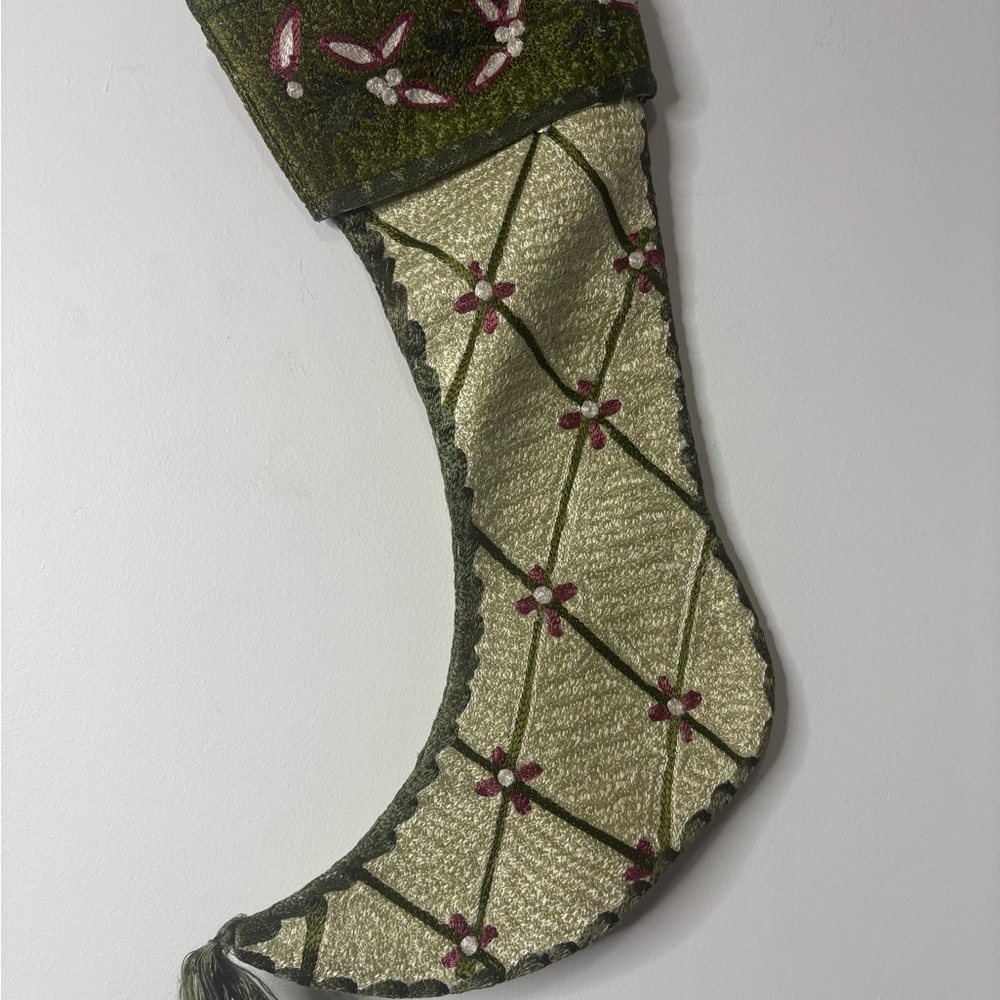 Elegant Green and Cream Holiday Stocking